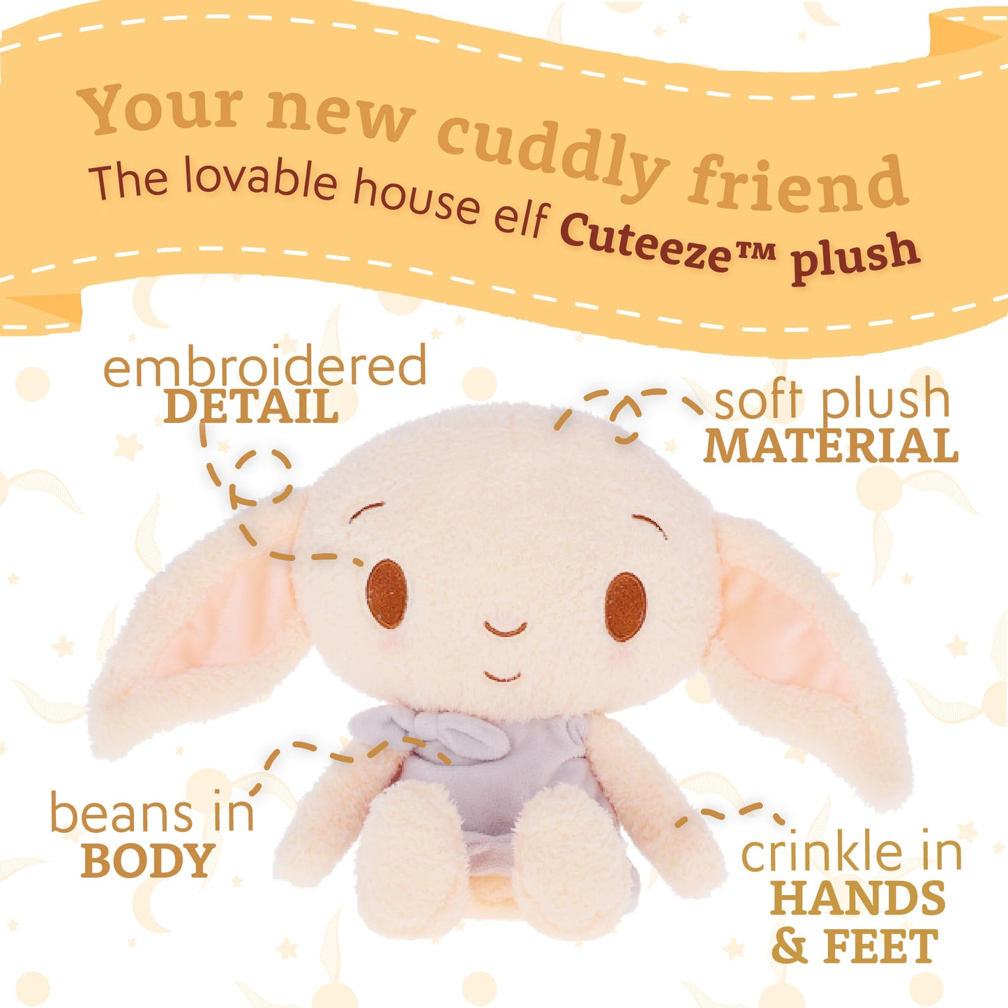 Kids Preferred Harry Potter Cuteeze Dobby The House Elf Stuffed Animal Plush Toys Soft Cuddle Plushie Gifts for Baby and Toddler Boys and Girls - 12