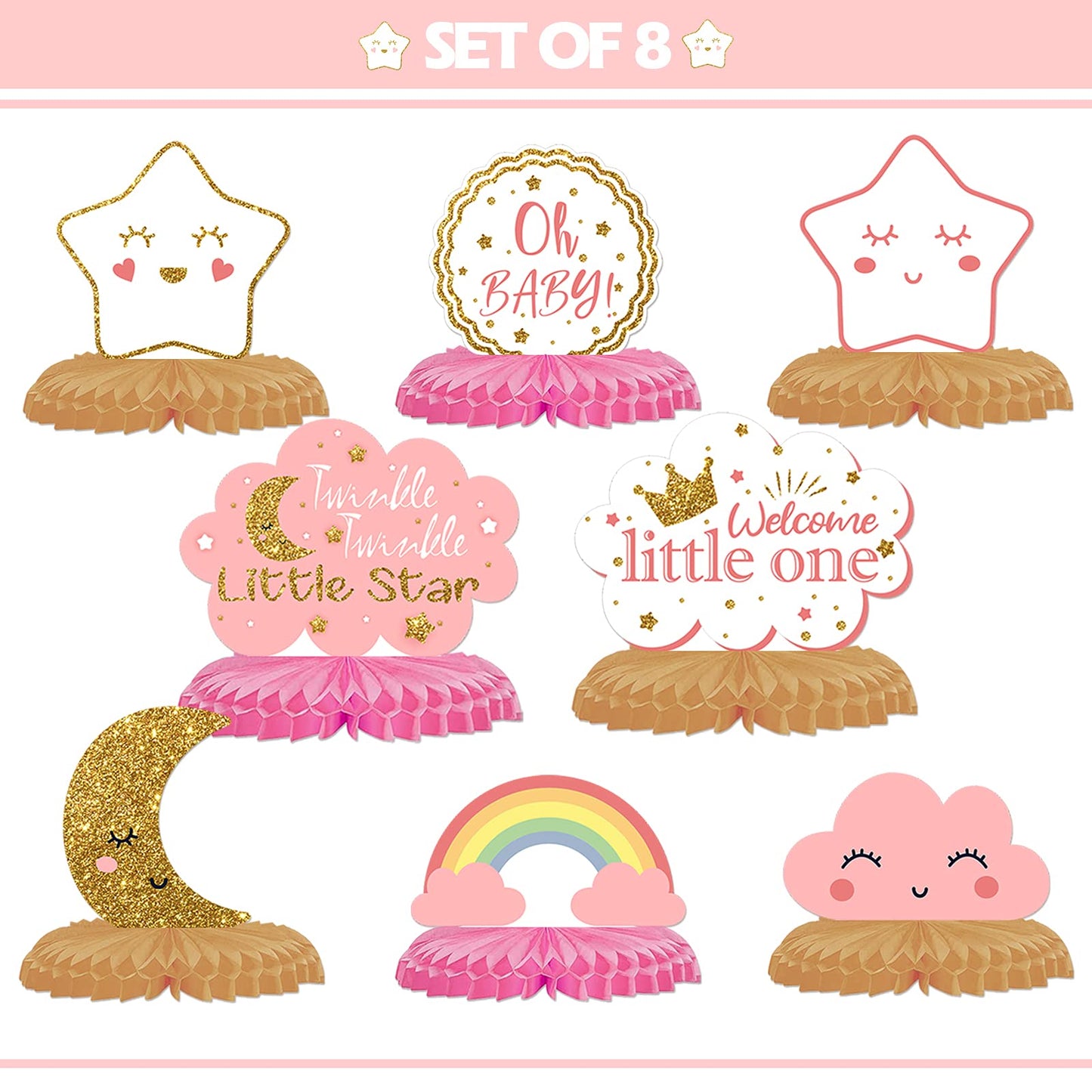 LINGTEER Twinkle Twinkle Little Star Table Honeycomb Centerpieces - Cheers to Baby Shower First Birthday Welcome Little One Party Table Decorations