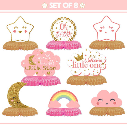 LINGTEER Twinkle Twinkle Little Star Table Honeycomb Centerpieces - Cheers to Baby Shower First Birthday Welcome Little One Party Table Decorations