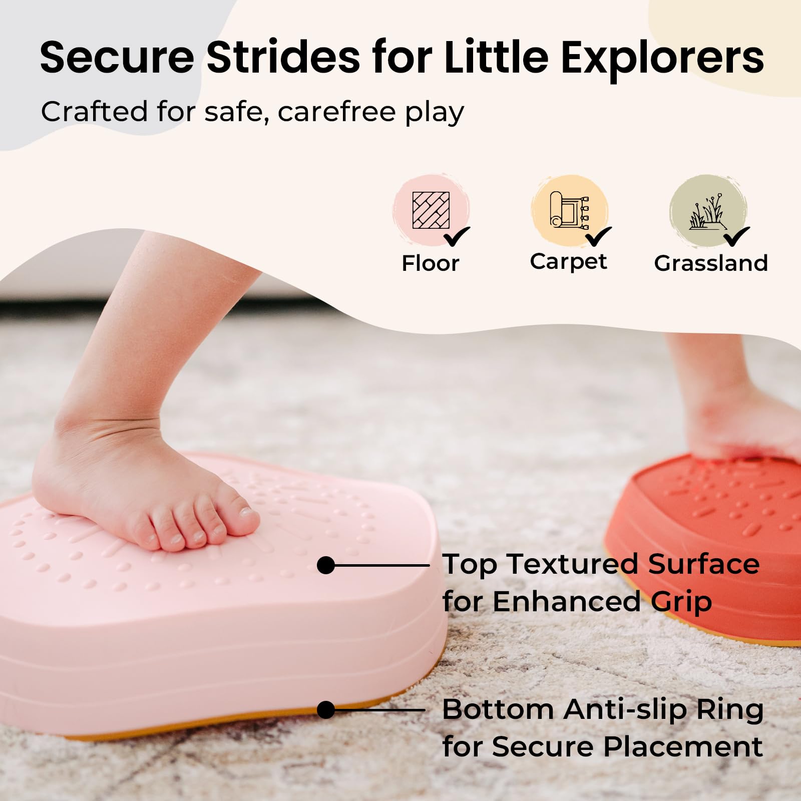 Tiny Land Stepping Stones for Kids, 5pcs Non-Slip Balance Toddler Toys