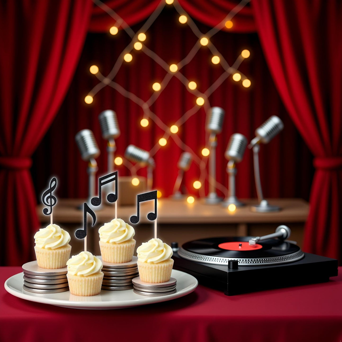 36 Pieces Musical Notes Cupcake Toppers, Black Glitter Rock Pop Music Theme Cupcake Picks Music Concert Theme Birthday Party Cake Decorations Supplies