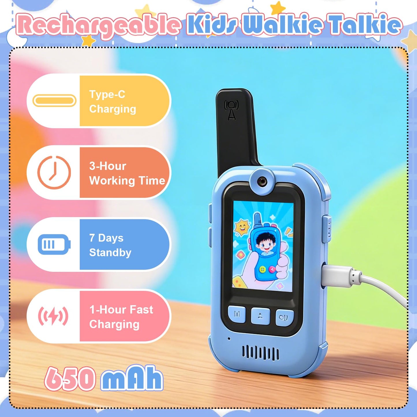 Video Walkie Talkies for Kids 2 Pack, Rechargeable Kids Walkie Talkie with HD Camera, Long Range Face Time Walkie Talkies for Boys & Girls, Electronic