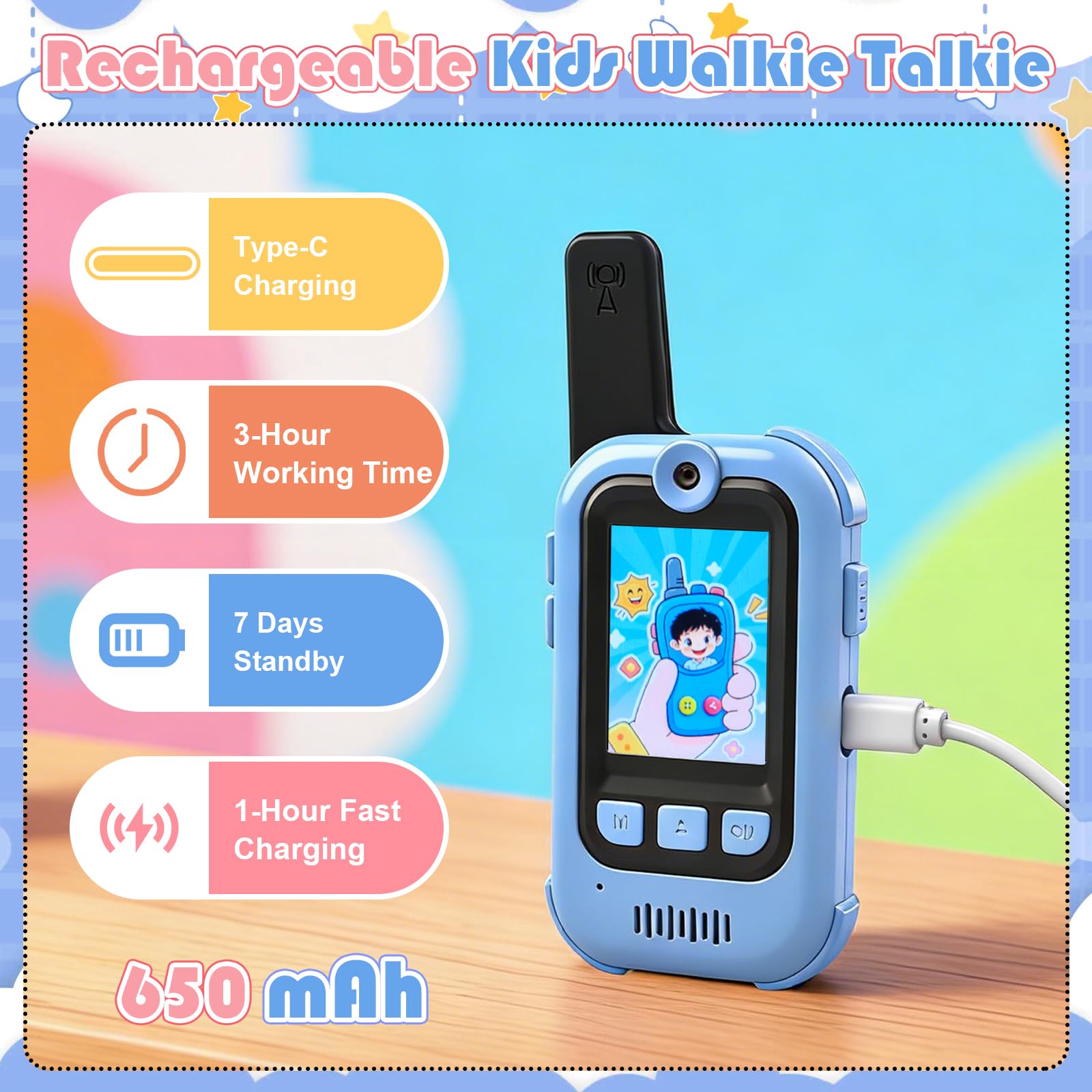 Video Walkie Talkies for Kids 2 Pack, Rechargeable Kids Walkie Talkie with HD Camera, Long Range Face Time Walkie Talkies for Boys & Girls, Electronic