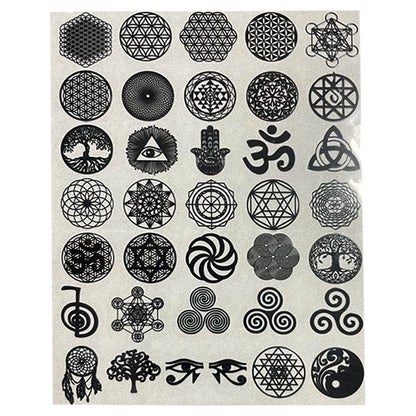 METAL ARTEM 35 pcs/lot Flower of Life Metal Sticker Geometry Orgone Pyramid Sticker Self Adhesive Decals (Black)