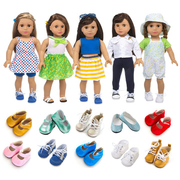 XFEYUE American 18 Inch Doll Clothes and Accessories 5 Sets Doll Clothes Dress Outfits + 2 Random Style Shoes