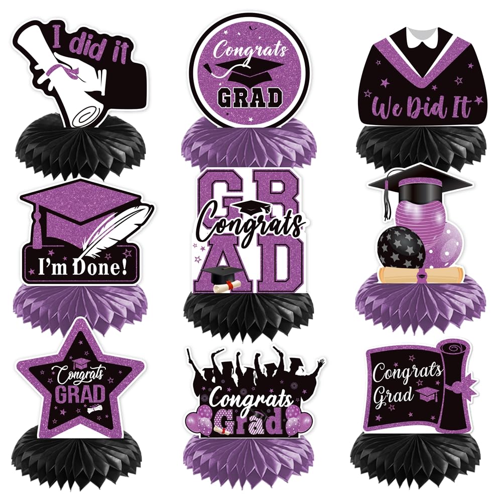 9PCS Graduation Table Decorations 2026 Purple and Black Congrats Grad Table Centerpiece Congratulate Graduation Table Toppers Graduation Decorations