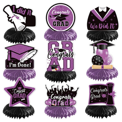 9PCS Graduation Table Decorations 2026 Purple and Black Congrats Grad Table Centerpiece Congratulate Graduation Table Toppers Graduation Decorations