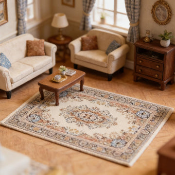 1/12 Scale Miniature Silk Woven Rug, 10 x 15cm Home Decor Accessory