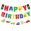Faisichocalato Transportation Happy Birthday Banner Car Bus Train Plane Ship Helicopter Traffic Light Photo Props Garland for Kids Transportation