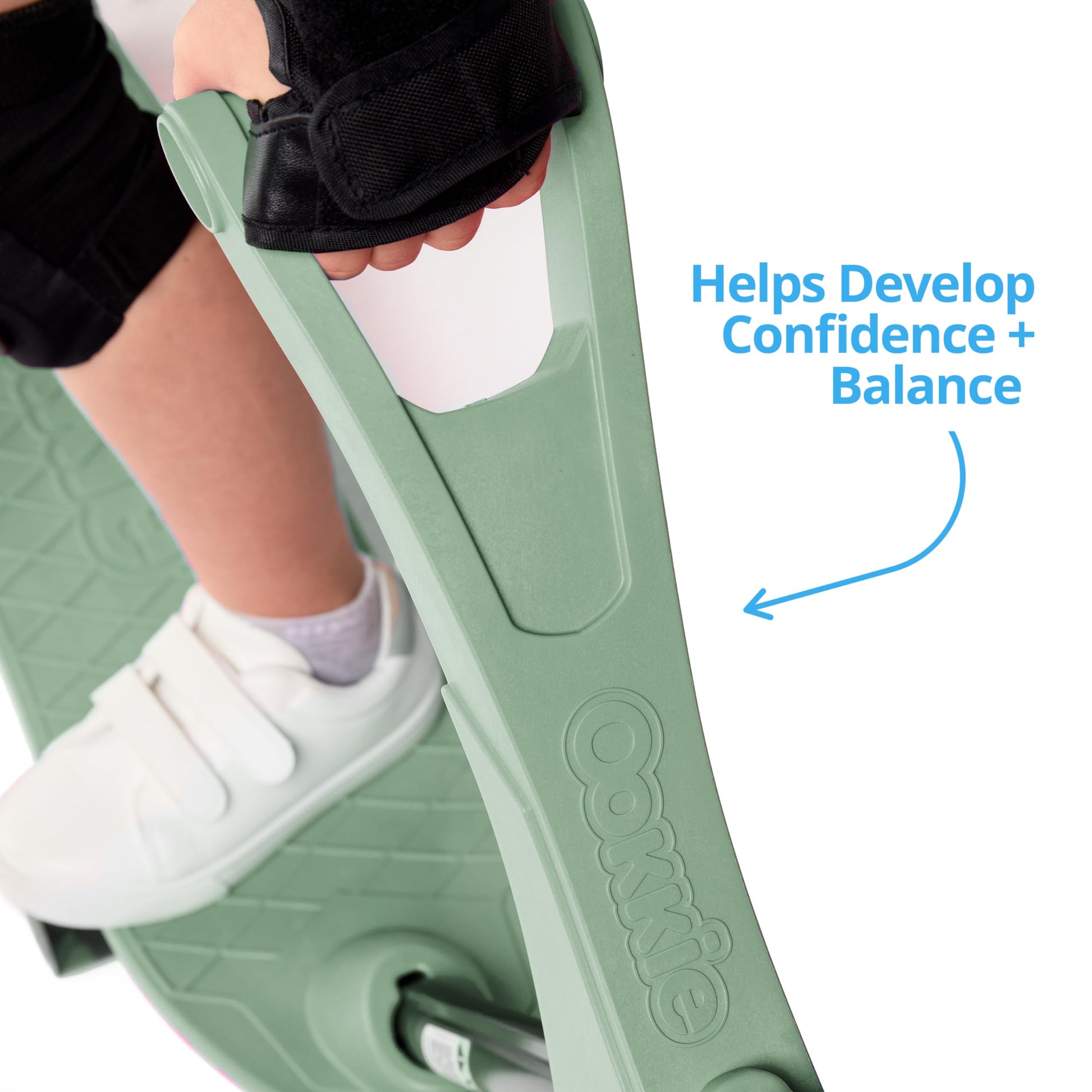 Ookkie Kids Learner Skateboard, Helps Develop Balance & Self Confidence, 4-in-1 Skateboard, Easy Setup, Gift Idea (Sage)