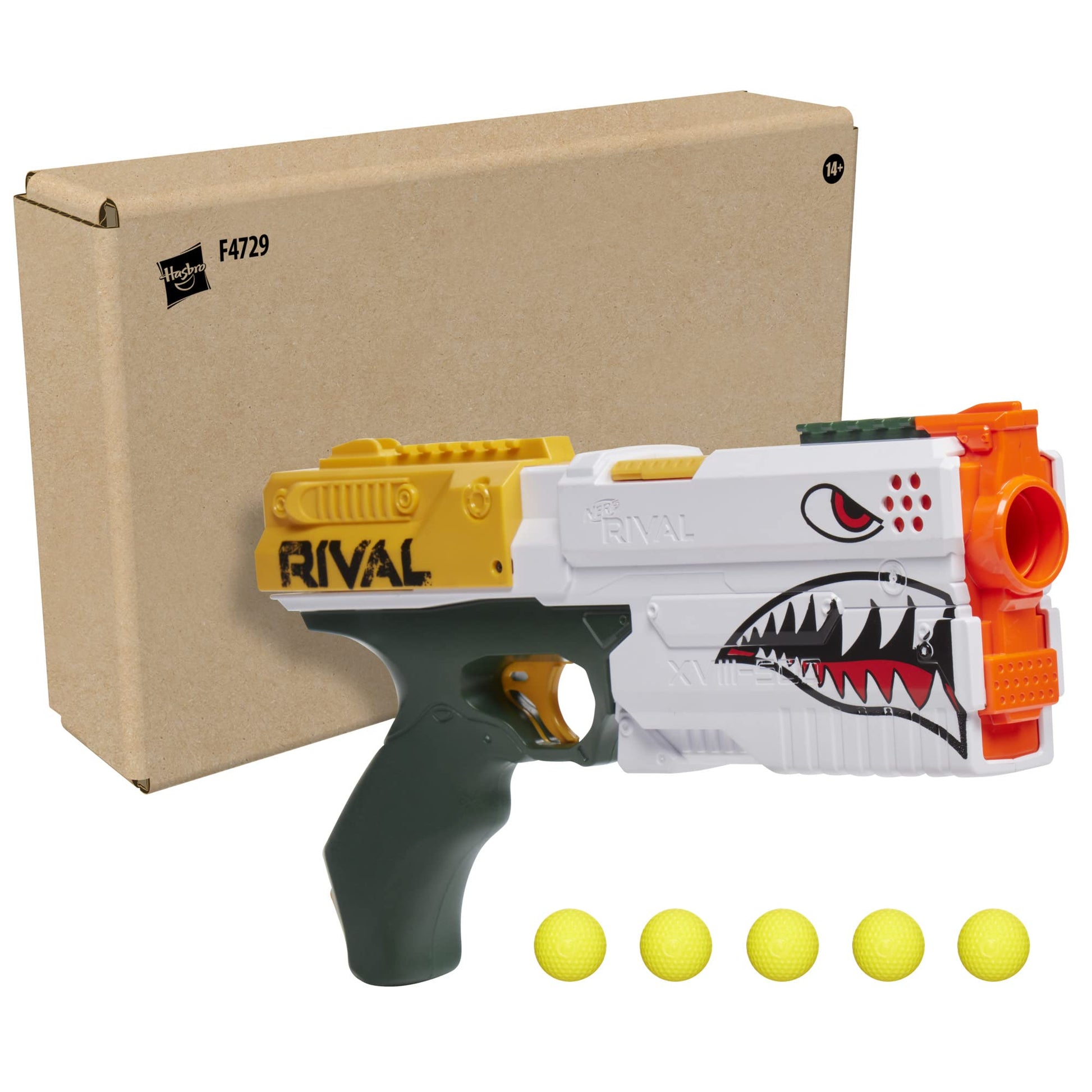 NERF Rival Kronos XVIII-500 Blaster, Breech-Load, 5 Nerf Rival Rounds, Spring Action, 90 FPS Velocity, White Color Design, Ages 14+ (Amazon Exclusive)