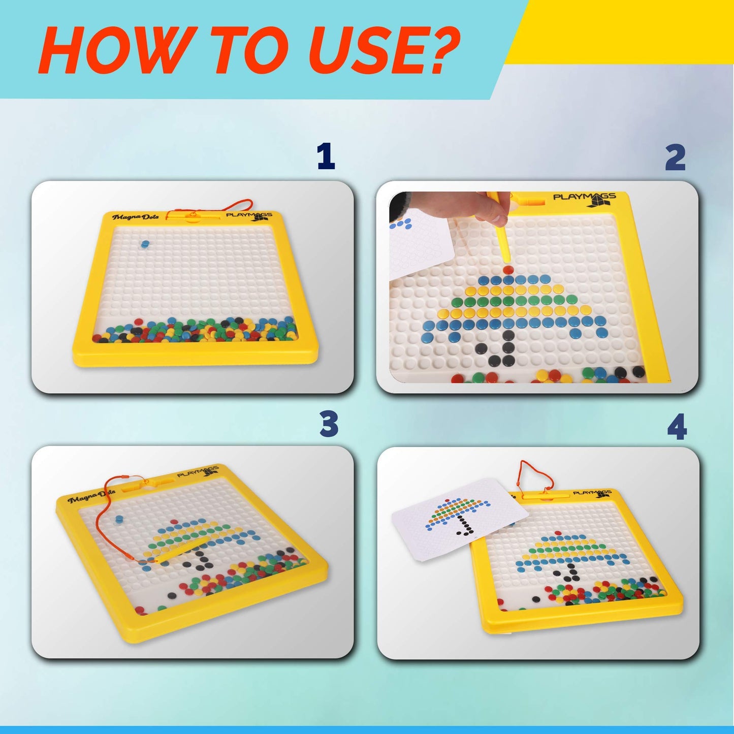 Playmags Large Magnetic Drawing Board for Kids - Magna Dots Doodle Board with Magnetic Pen - 12.5" Large Size with Kid Safe Magnets - Fun Toy Birthday