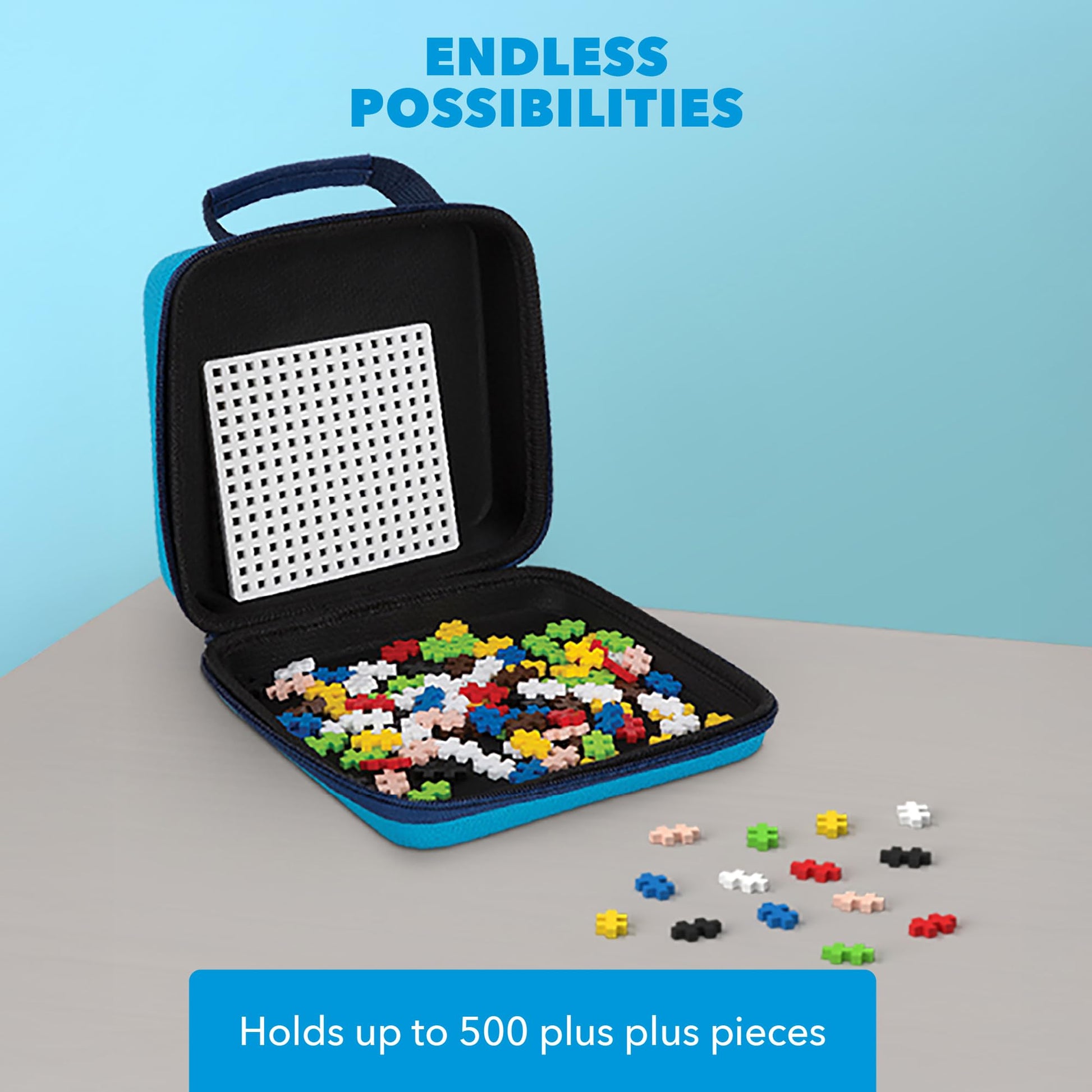 PLUS PLUS Building Set with Travel Case, 3D Puzzle Open Ended Stem Toy for Kids, 100 Mini Interlocking Pieces, 1 White Baseplate