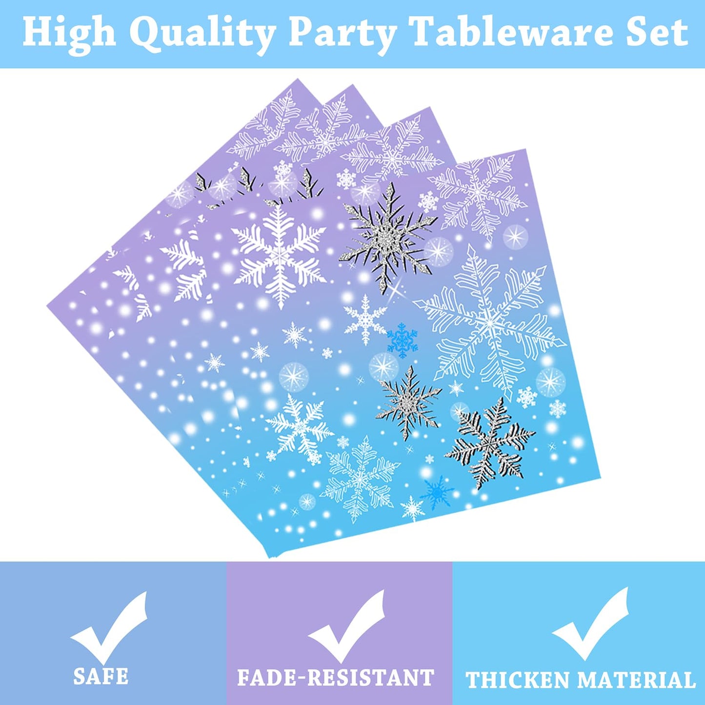 Winter Snowflake Birthday Party Supplies 96 PCS Christmas Snowflake Paper Plates and Napkins Forks Disposable Tableware Set for Christmas Winter