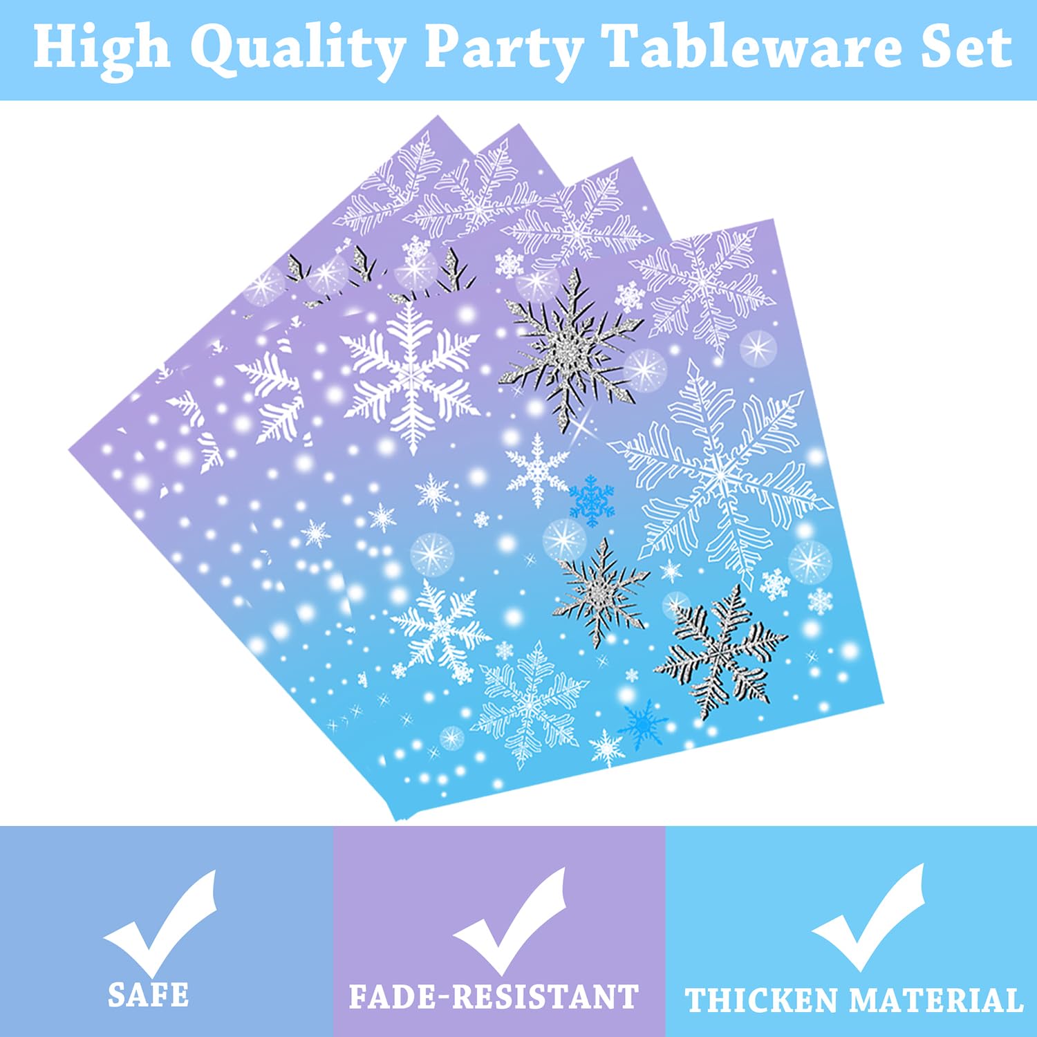 Winter Snowflake Birthday Party Supplies 96 PCS Christmas Snowflake Paper Plates and Napkins Forks Disposable Tableware Set for Christmas Winter