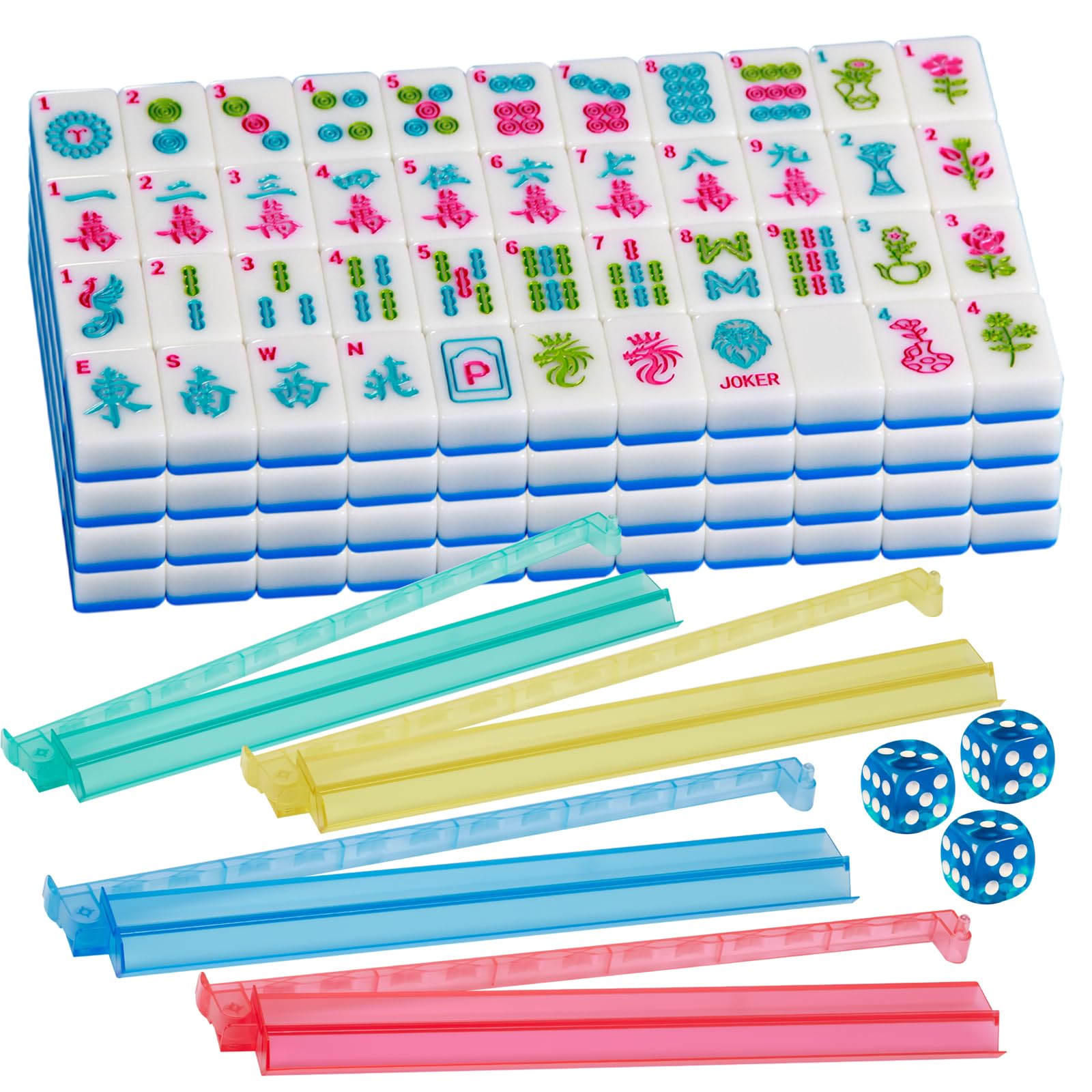 YINIUREN American Mahjong Sets with Pushers 166 Mahjong Tile Set 1.2 inch Blue American Mahjong Set