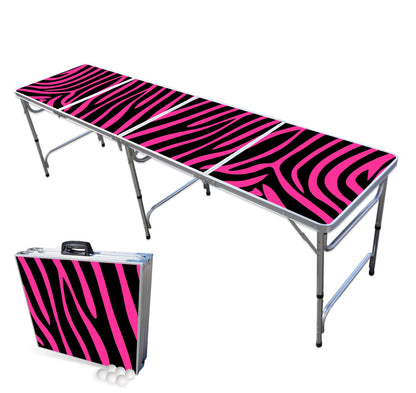 PARTYPONG 8-Foot Folding Beer Pong Table - Pink Zebra Edition (Base Model)