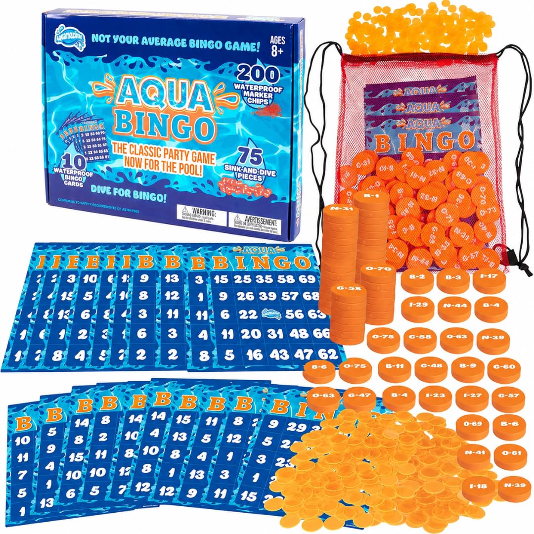 Pool Bingo Diving Game for Adults, Kids- Swim for & Call 75 Sinking Numbers
