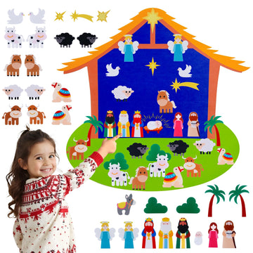 OurWarm Christmas Tree for Kids Wall - Felt Toddler Nativity Play Set With 30 Pcs Detachable Ornaments, Xmas Tree for Kids to Decorate Wall Hanging