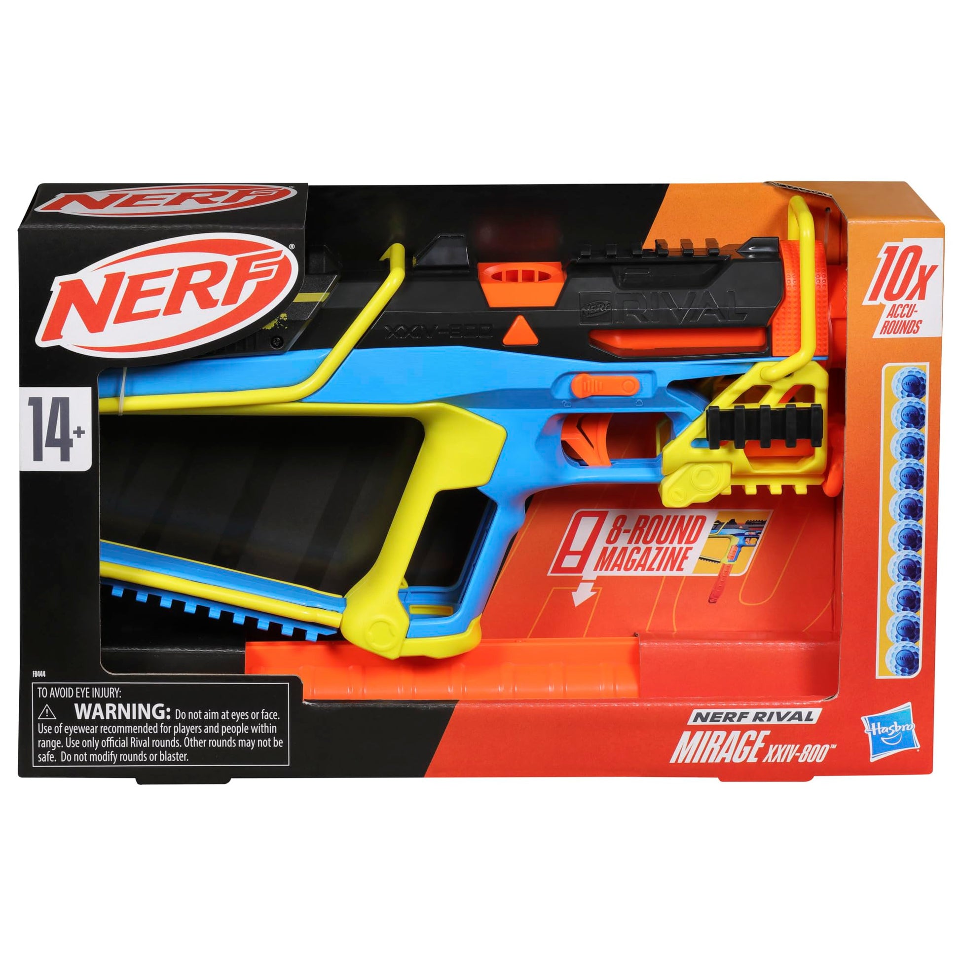 Nerf Rival Mirage XXIV-800 Blaster, 10 Nerf Rival Accu-Rounds, 2 Ways to Load, 8 Round Removable Magazine, Pump Action Priming, Gifts for Teens