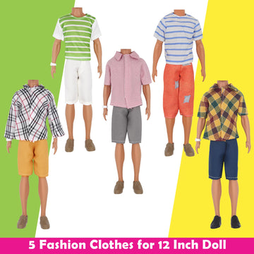EuTengHao 30Pcs Doll Clothes and Accessories for 12 inch Boy and Girl Doll Includes 12 Set Wear Clothes Jeans and Wedding Dresses Tandem Bike Glasses