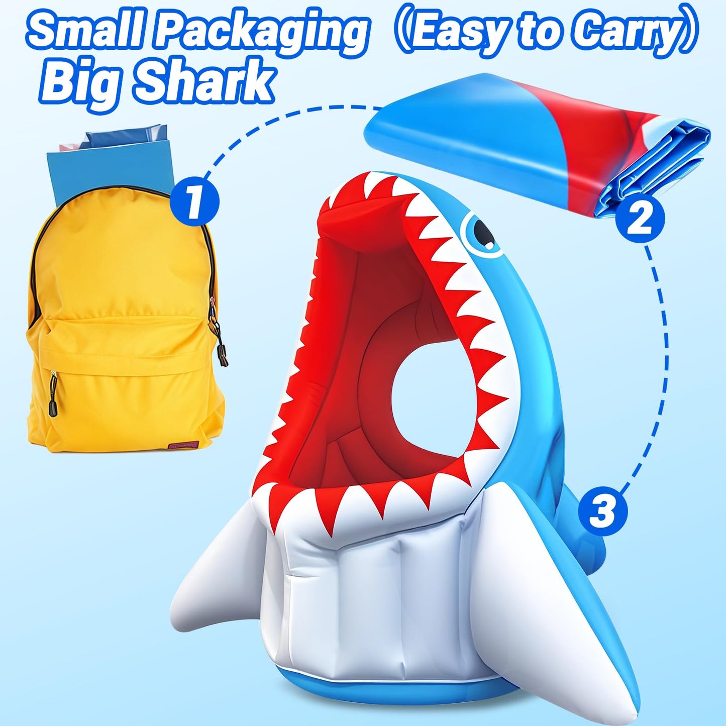 Shark Pool Toys, 3-in-1 Inflatable Pool Floats Kids Outdoor Water Games