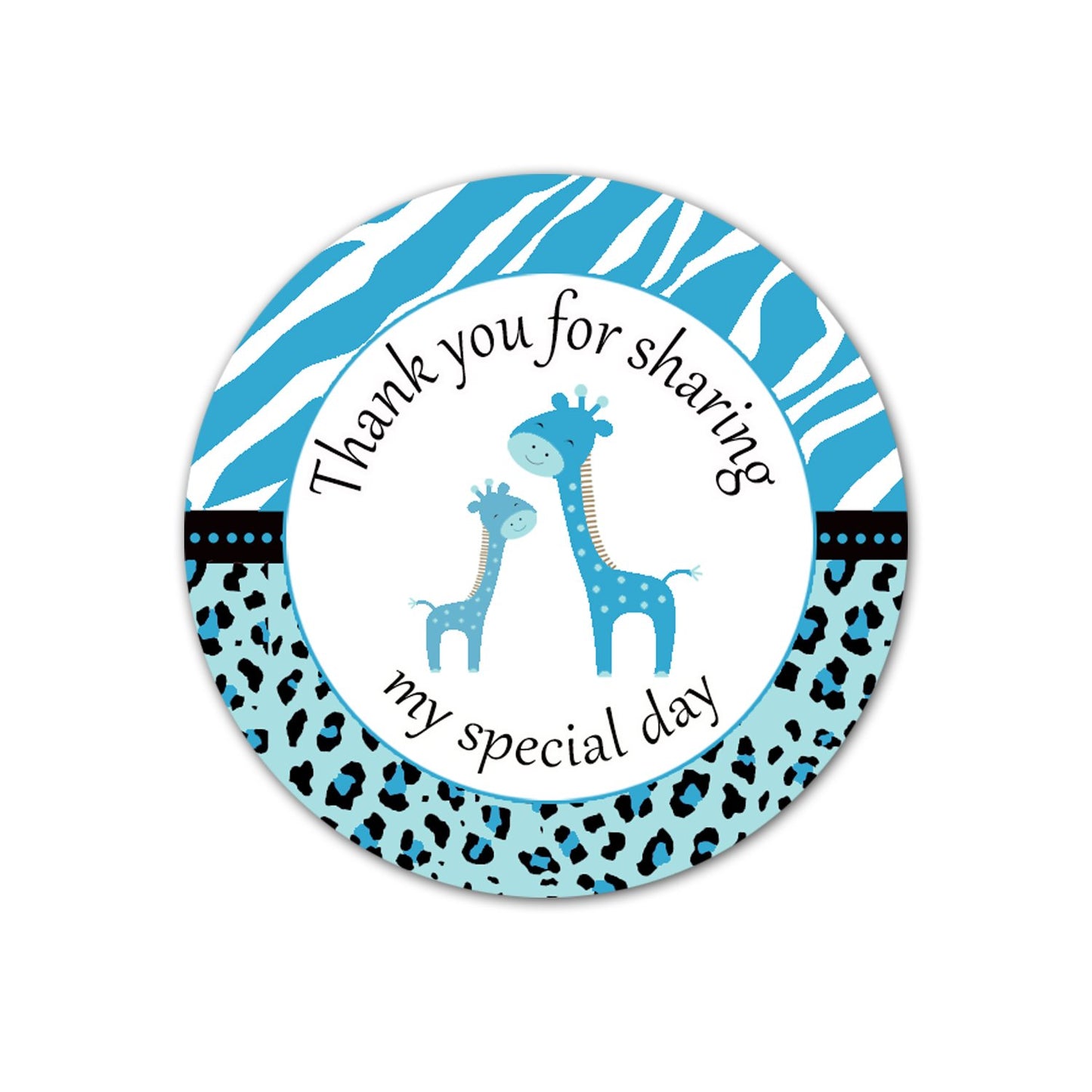 40 Stickers Zebra Leopard Teal Giraffe Baby Boy Shower Birthday Party Gift Favor Label