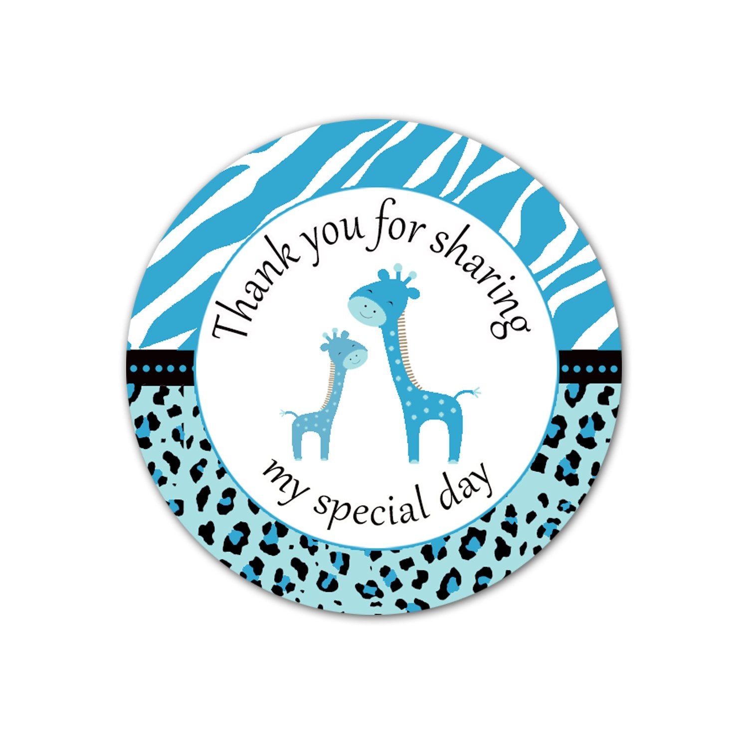 40 Stickers Zebra Leopard Teal Giraffe Baby Boy Shower Birthday Party Gift Favor Label