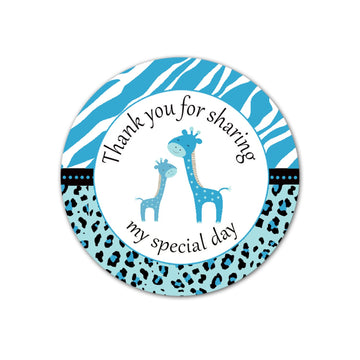 40 Stickers Zebra Leopard Teal Giraffe Baby Boy Shower Birthday Party Gift Favor Label