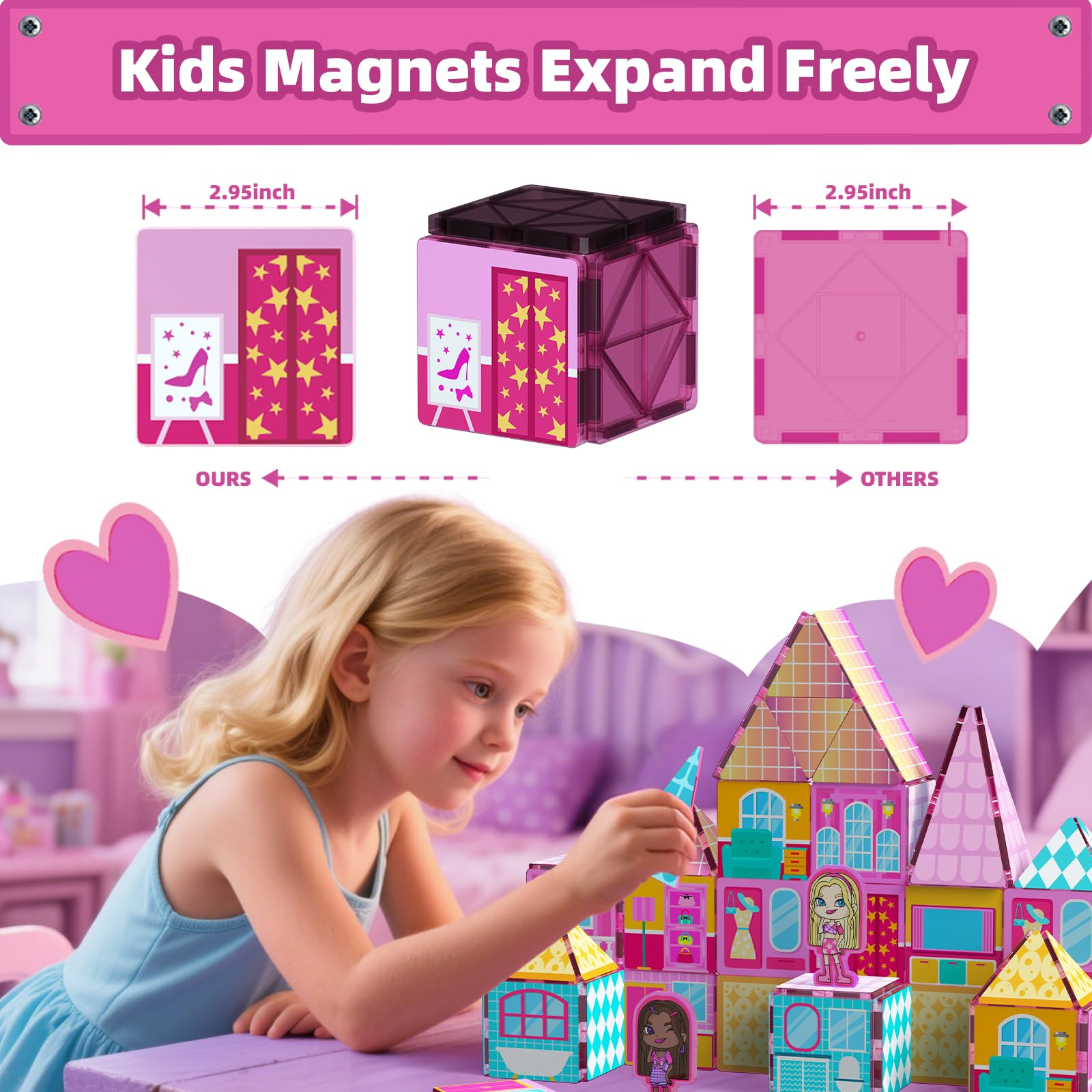 GobiDex Princess Magnetic Tiles for Girls, Princess Castle Magnetic Building Blocks for Kids Ages 3-5 4-8, Magnets Sensory Toddler Toys Birthday Gifts