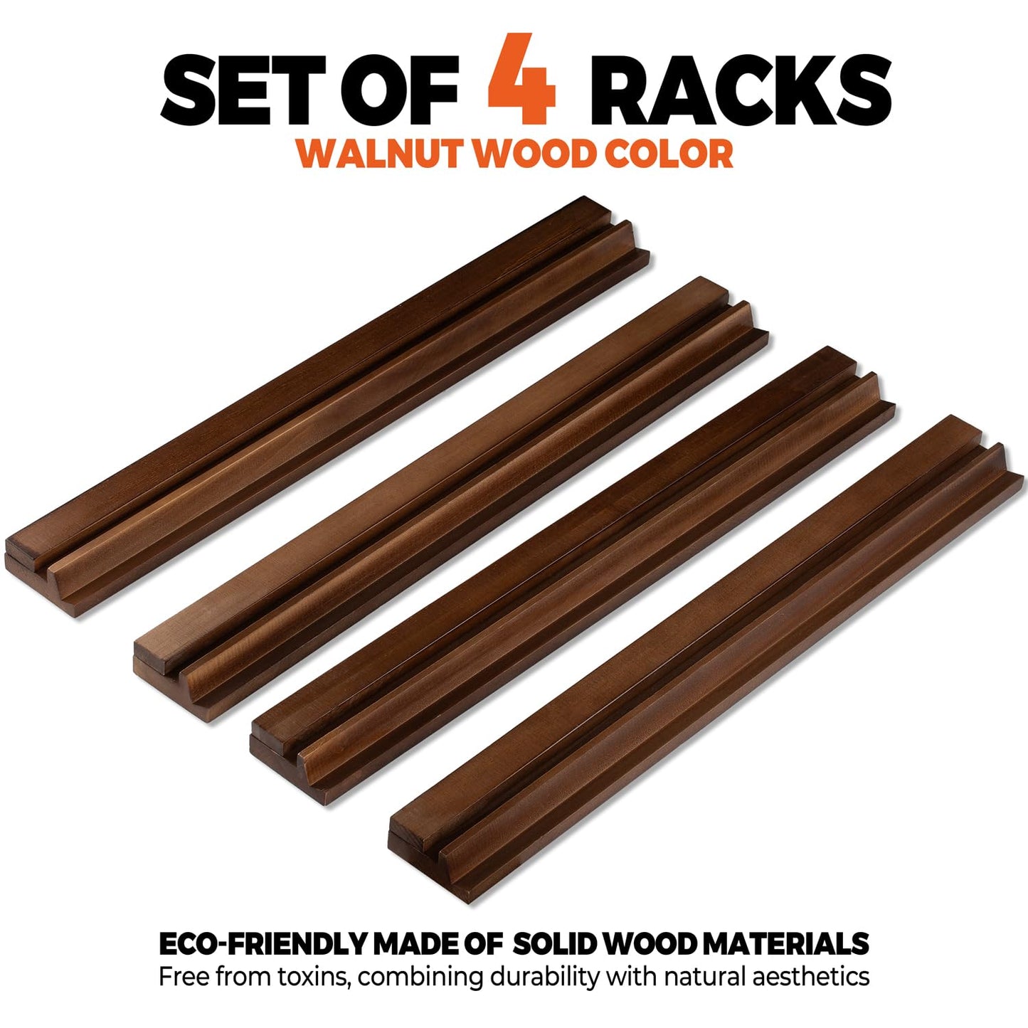MUTEX American Walnut Wood Mahjong Racks with Pushers, 4pcs Mahjong Racks Set for Mahjong/Mexican Train/Dominoes, Elegant Wooden Mahjong Tiles Racks