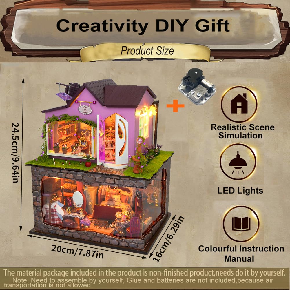 TOPBSFARNY Book Nook Kit Model, Dollhouse Miniature with Furniture, DIY House Kit Creativity Room for Adult Crafts kit for Women (with Dust Cover)