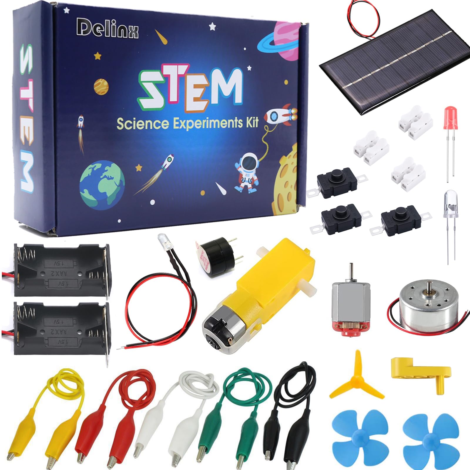 Delinx Fun Physics Science Experiment Kit: Windmill & Hand-cranked Generator, Solar Power, Basic Electric Circuit Learning, DIY Educational STEM