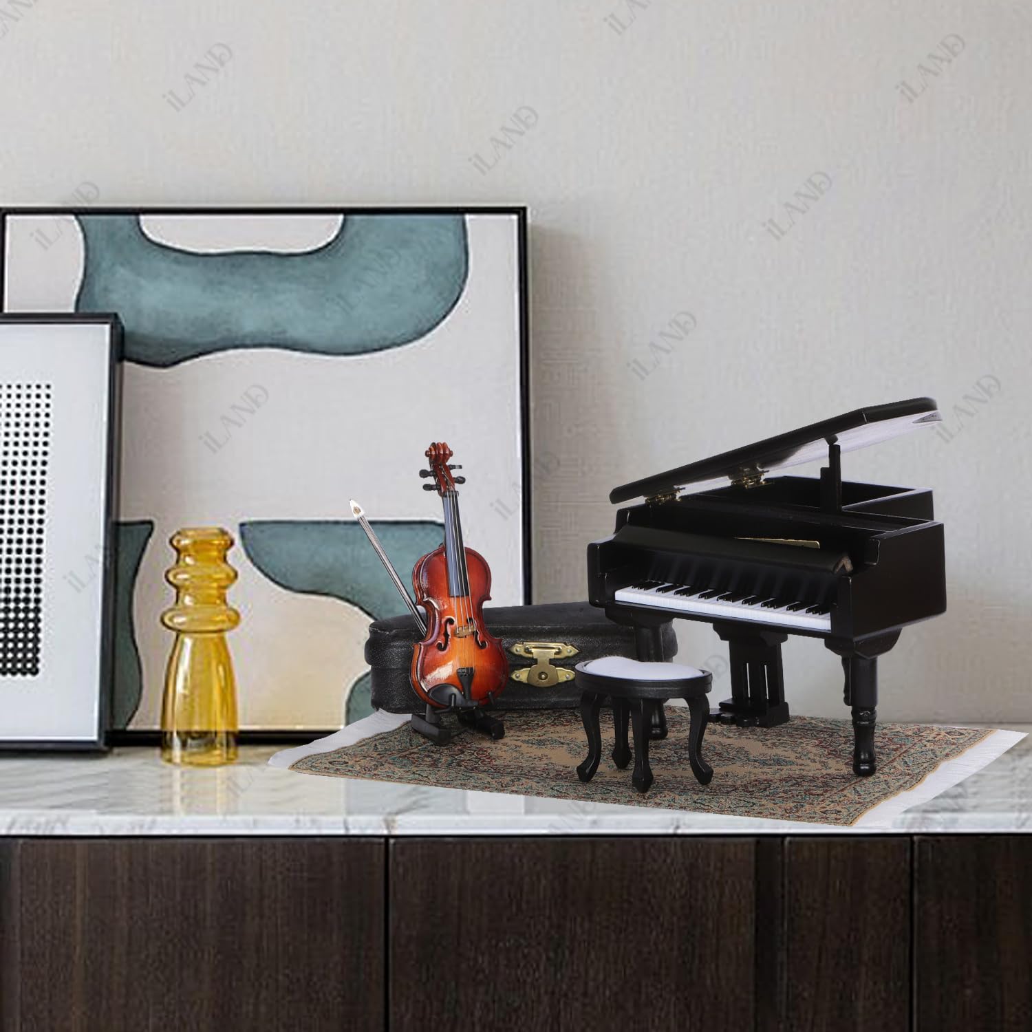 iLAND Piano Music Box & Miniature Violin w/Giftbox, 1/12 Scale Accessories of Dollhouse Piano Room with Timeless Melody The Castle in The Sky