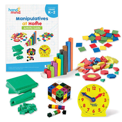 hand2mind-93538 Take Home Math Manipulatives Kit for Kids Grade K-2, with Snap Cubes, Base Ten Blocks, Cuisenaire Rods, Pattern Blocks, Color Tiles