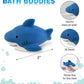 DolliBu Shark Bath Buddy Squirter - Floating Blue Shark Rubber Bath Toy, Fun Water Squirting Bathtime Play For Toddlers, Cute & Soft Sea Life Animal
