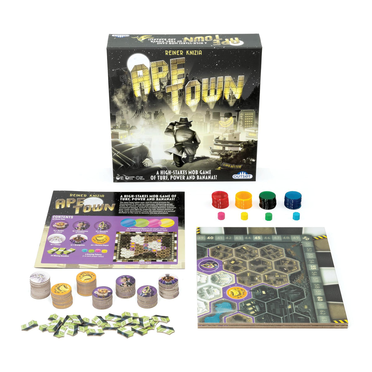 Ape Town by Reiner Knizia - for 2 to 4 Players Ages 10+ - Area Control Tile Laying Board Game