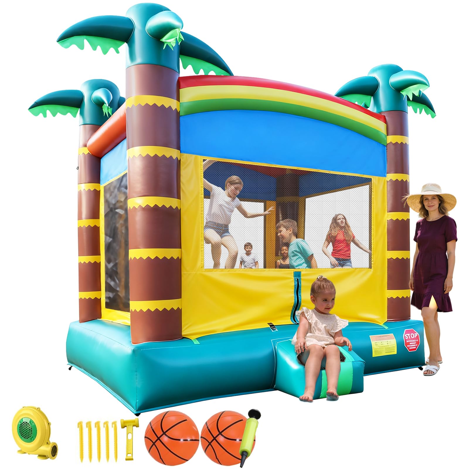 13.8FT Inflatable Jump Bounce House, Large Indoor & Outdoor Backyard Blow-Up Bouncy Playhouse with Air Blower and Storage Bag, 100% PVC,Jumping Castle