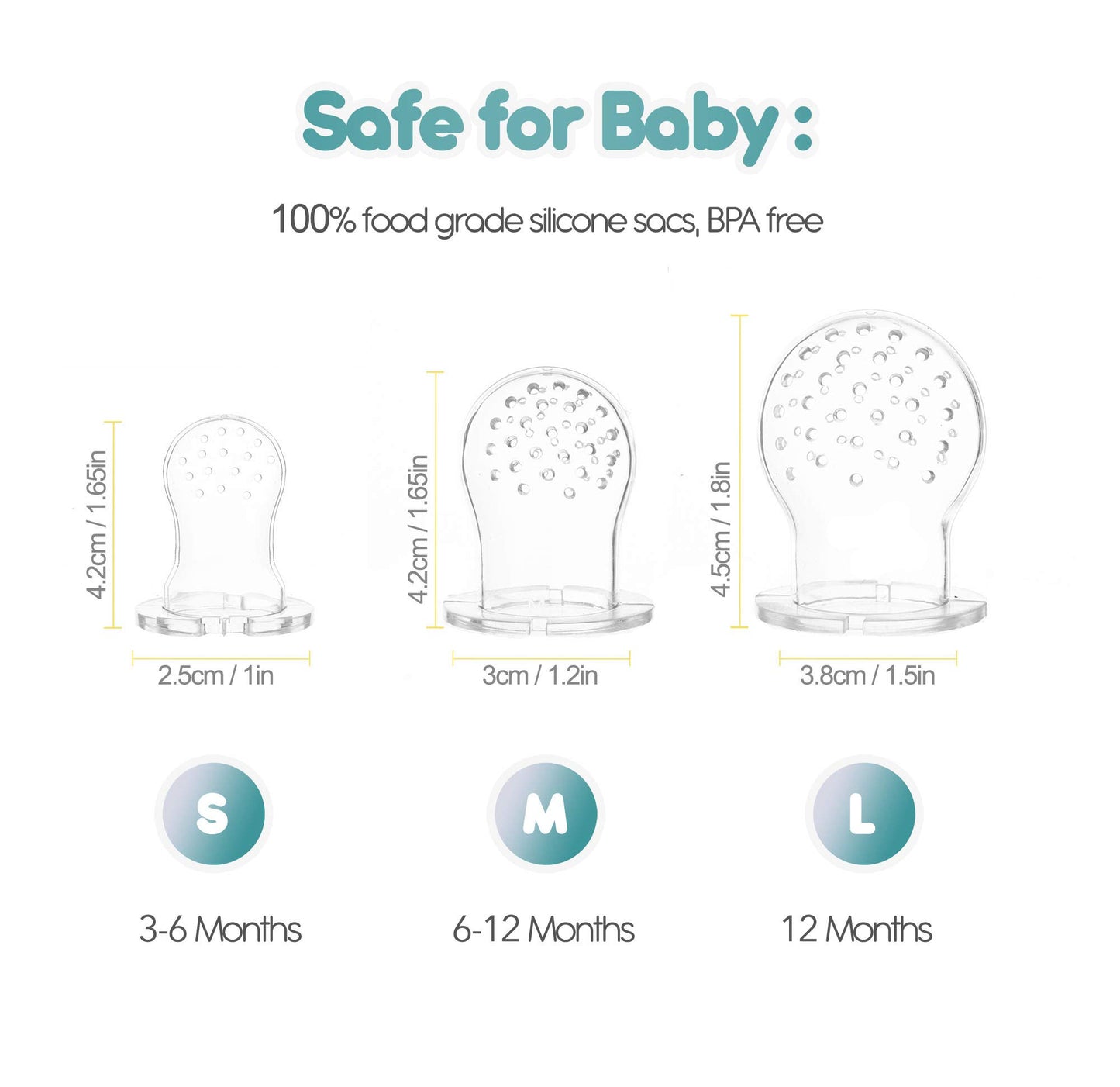 Baby Fruit Feeder Pacifier (2 Pack), Fresh Food Feeding Teether for Toddler, BPA Free, Soothing Gum Relief, Infant Silicone Teething Toy, Includes All