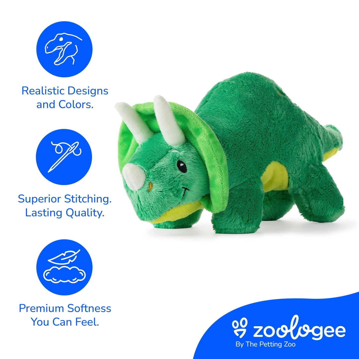 The Petting Zoo Baby Triceratops Stuffed Animal Plushie, Dinosaur Animals, ZOOLOGEE Green Dinosaur Plush Toy 11 inches