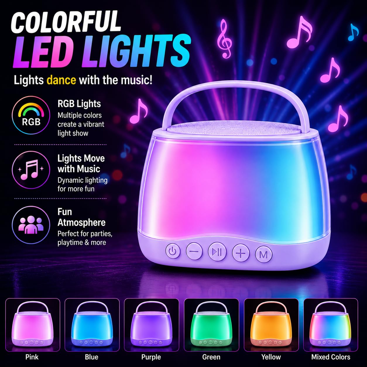 MJI Kiddos Kids Karaoke Machine with 2 Wireless Microphones, Bluetooth Speaker with Voice Changer & LED Lights, Portable Singing Toy Gift for Boys &