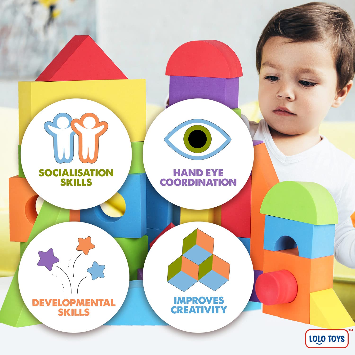 LOLO TOYS Large Building Foam Blocks for Toddlers - Giant Jumbo Big Building Blocks (30 Pieces)