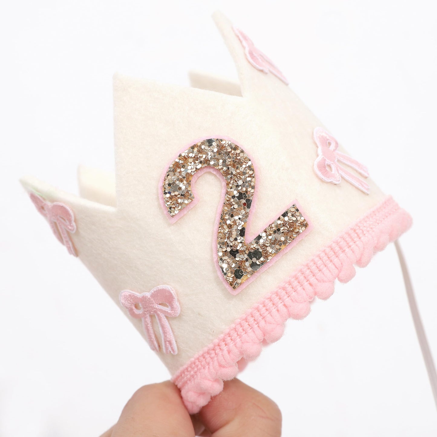 Pink Bow 2nd Crown,Bow 2nd Birthday Theme Crown,Girl Second Birthday Decor