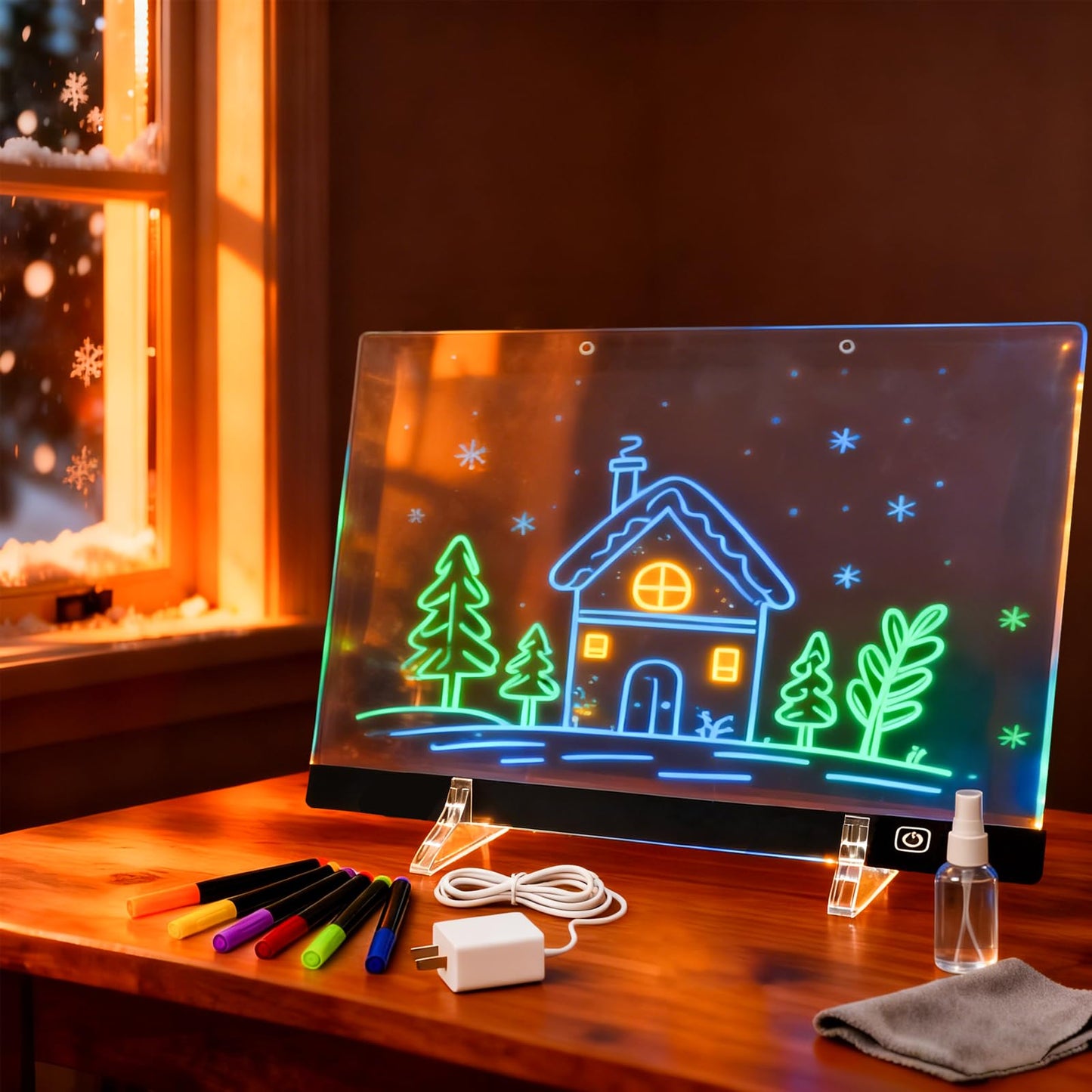 2026 LED Drawing Board with Colors, Glow Doodle Acrylic Dry Erase Board for Kids Ages 6+, 13.7"x10" Rechargeable Light Up Note Boards for Boys & Girls