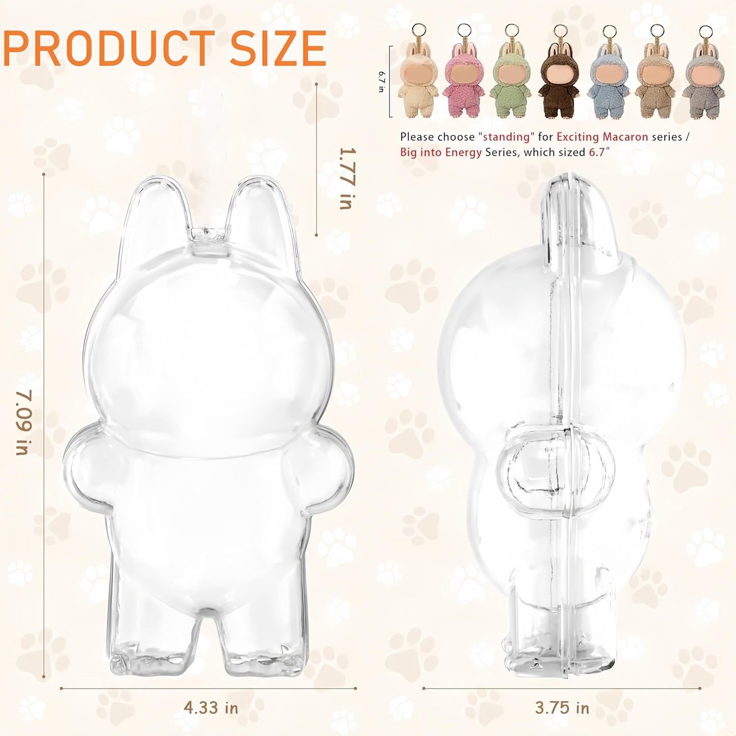HD Clear Figure Display Protective Case Compatible with LABUB The Monsters Big into Energy and Let's Checkmate, Fall in Wild,Acrylic Case with