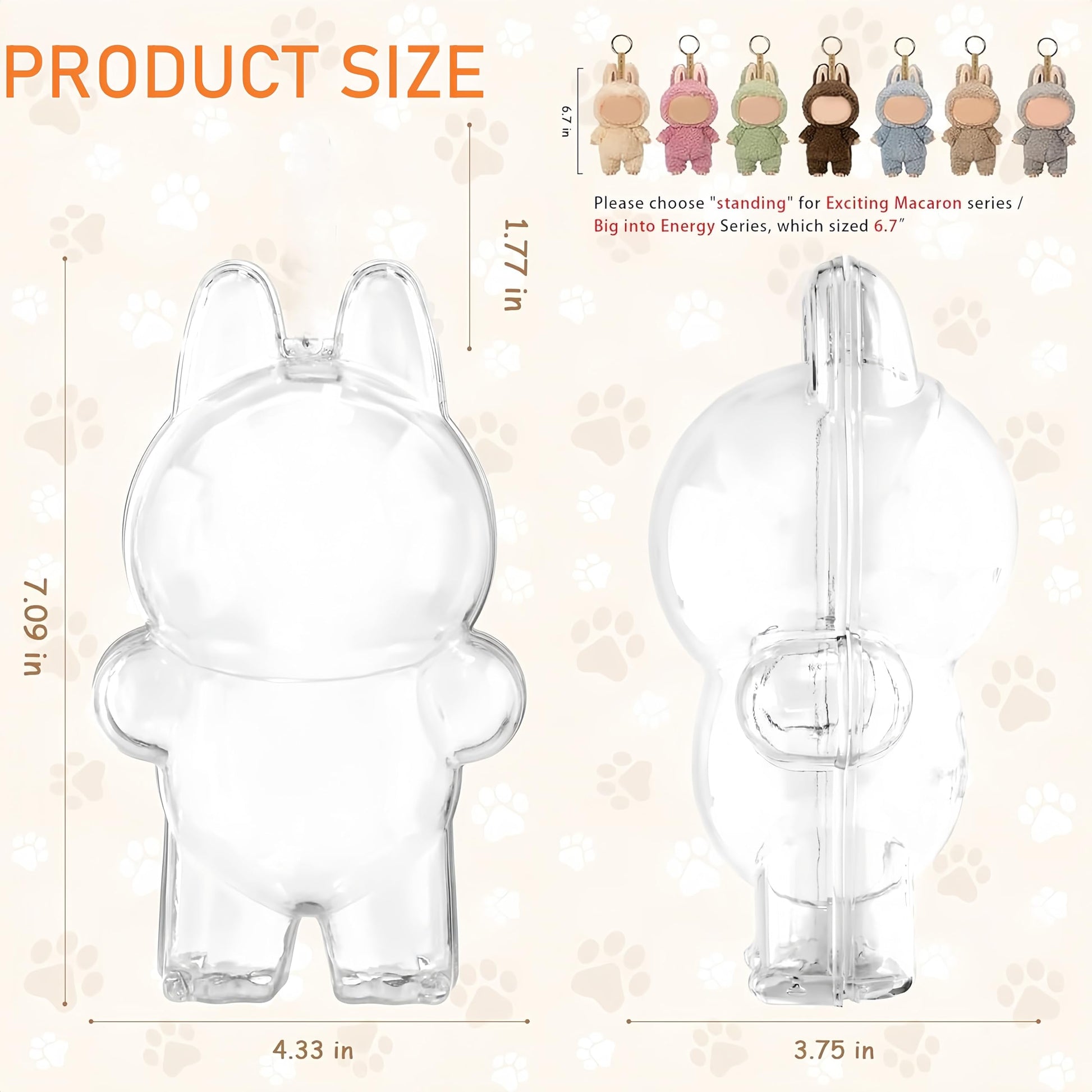 HD Clear Figure Display Protective Case Compatible with LABUB The Monsters Big into Energy and Let's Checkmate, Fall in Wild,Acrylic Case with