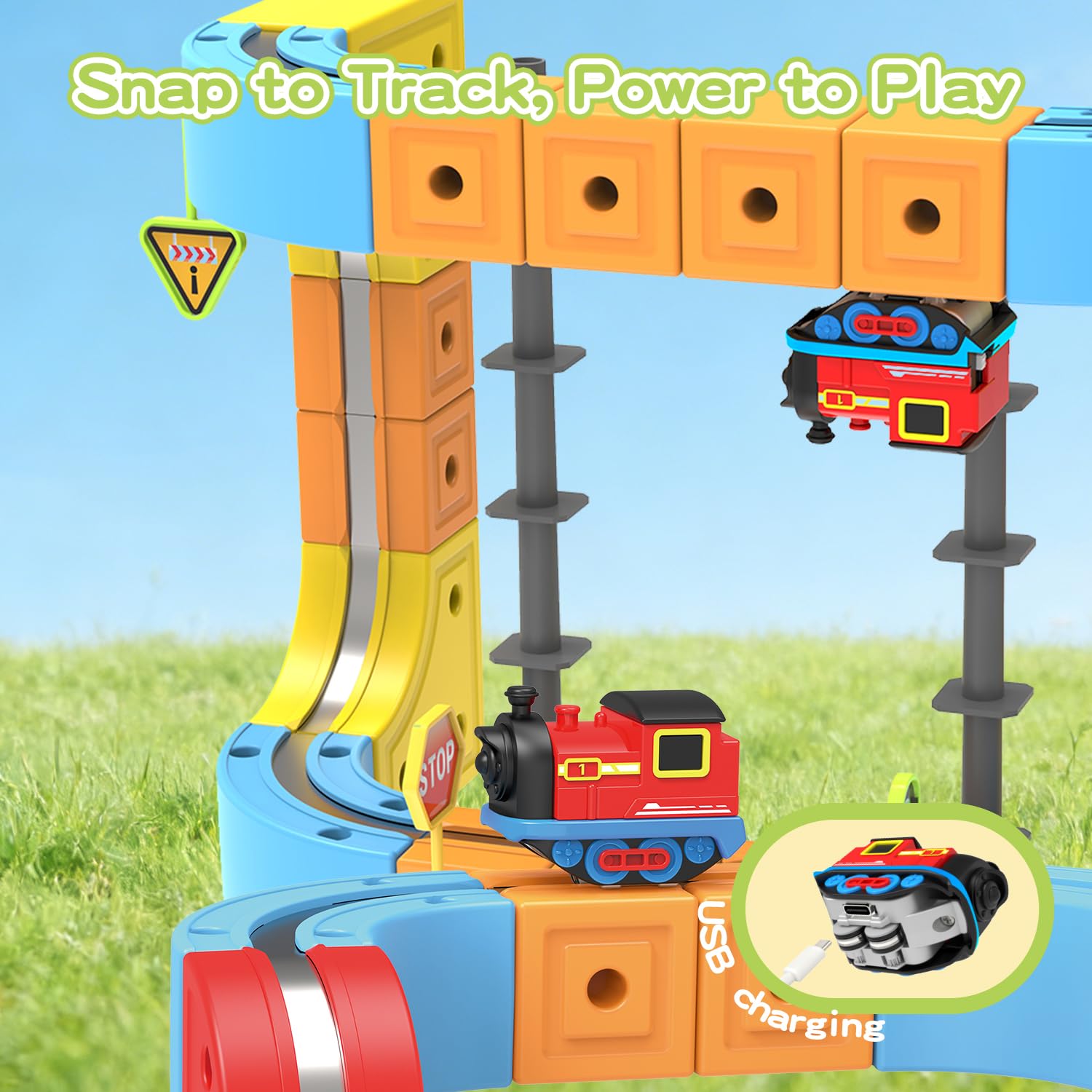 Electric Train Set for Kids, 88PCS Flexible 3D Cube Track STEM Magnetic Toy