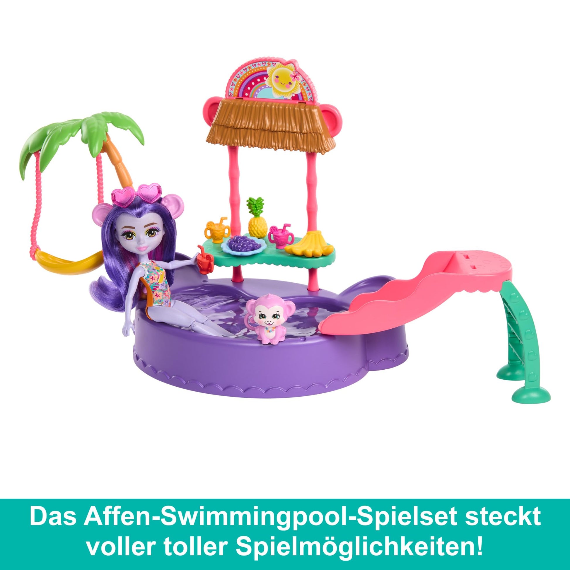 Enchantimals Sunshine Island Monkey Doll with Playset with Pool and Accessories, Toy +4 Years (Mattel HTW73)