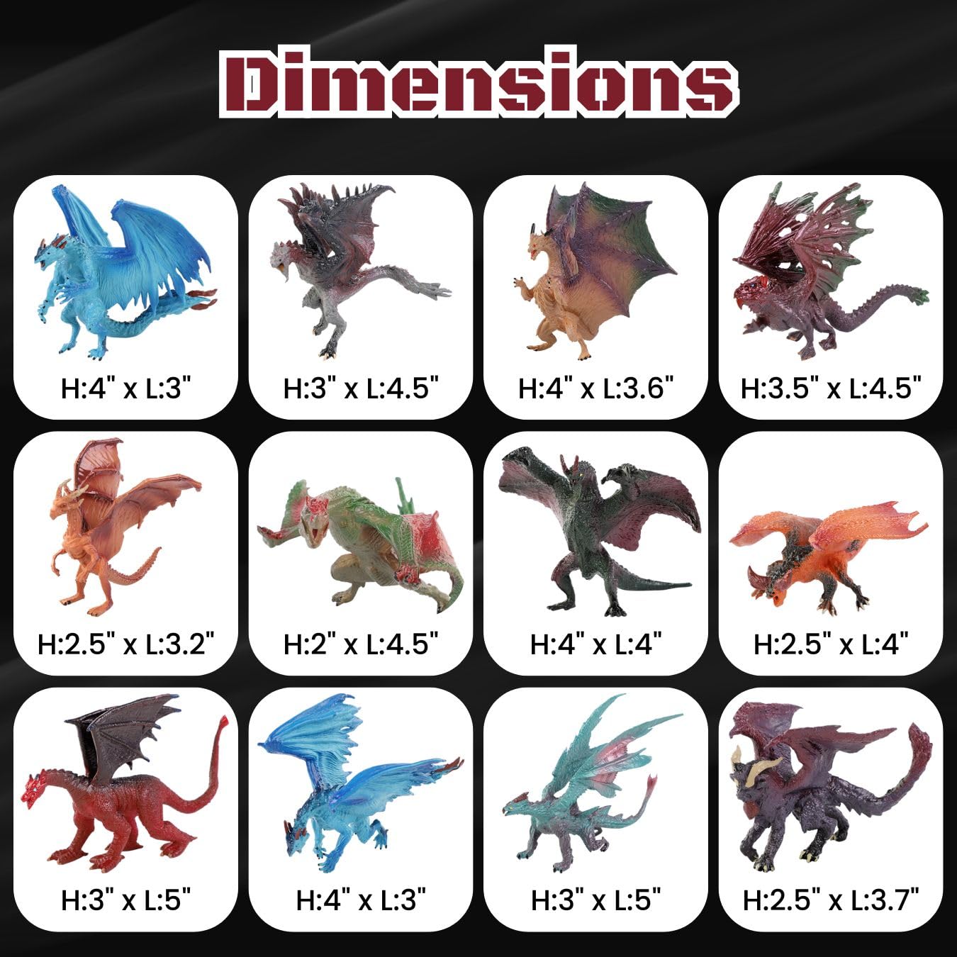 Liberty Imports 12 Pcs Dragon Toy Figures, 5" Large Realistic Hand Painted Mythical Figurines, Assorted Designs for Kids Party Favors & Cake Toppers