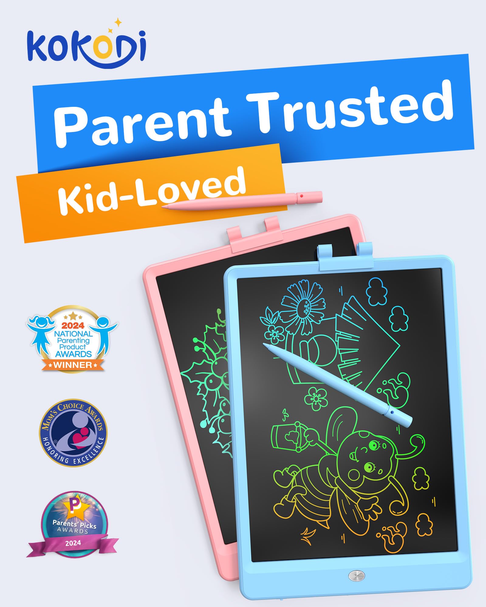 KOKODI LCD Writing Tablet, Gifts for 3 Years Old Boys and Girls?10 Inch Colorful Doodle Board Drawing Tablet, Erasable Reusable Electronic Drawing